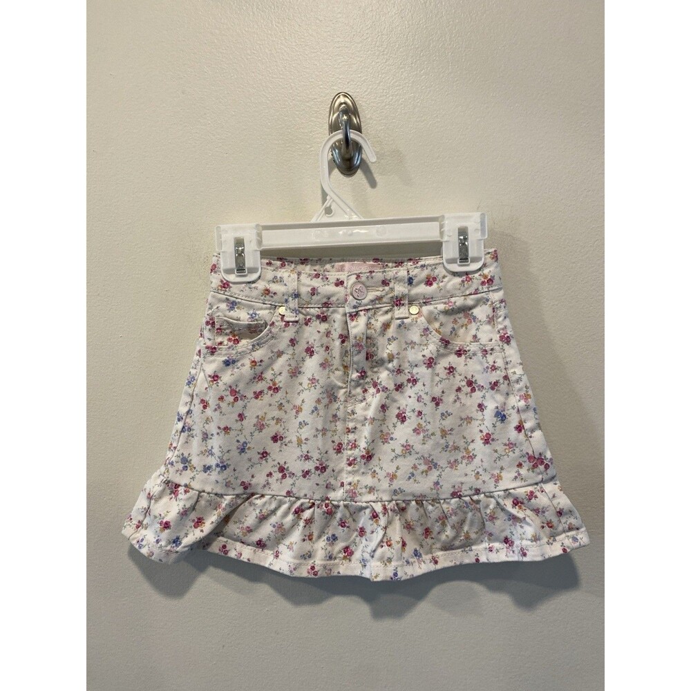 Love Shack Fancy Target Girls Floral Olive Sunrise Ruffle Hem Denim Skirt Size 7